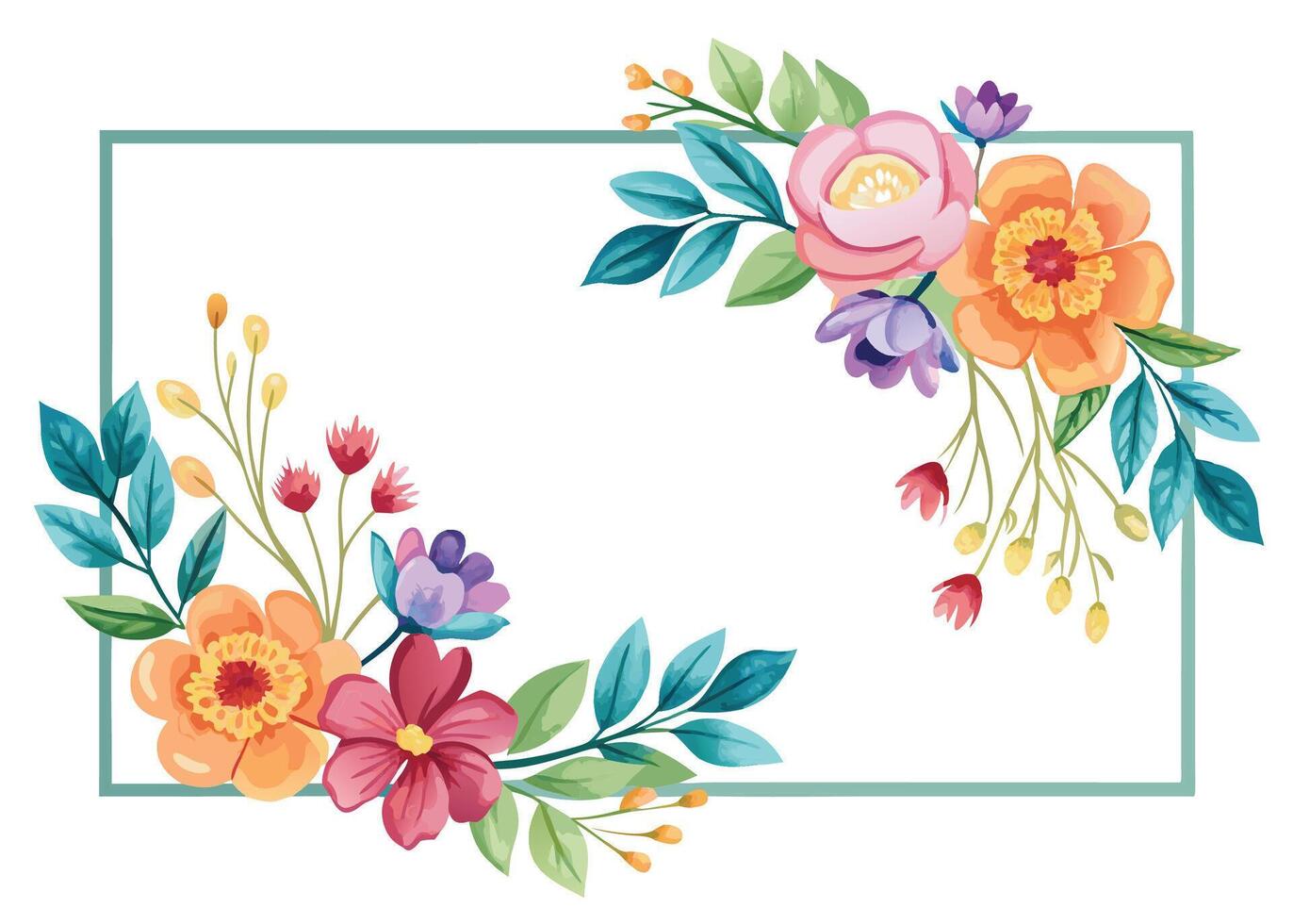 Rectangular watercolor flowers Frame Design for program card vector