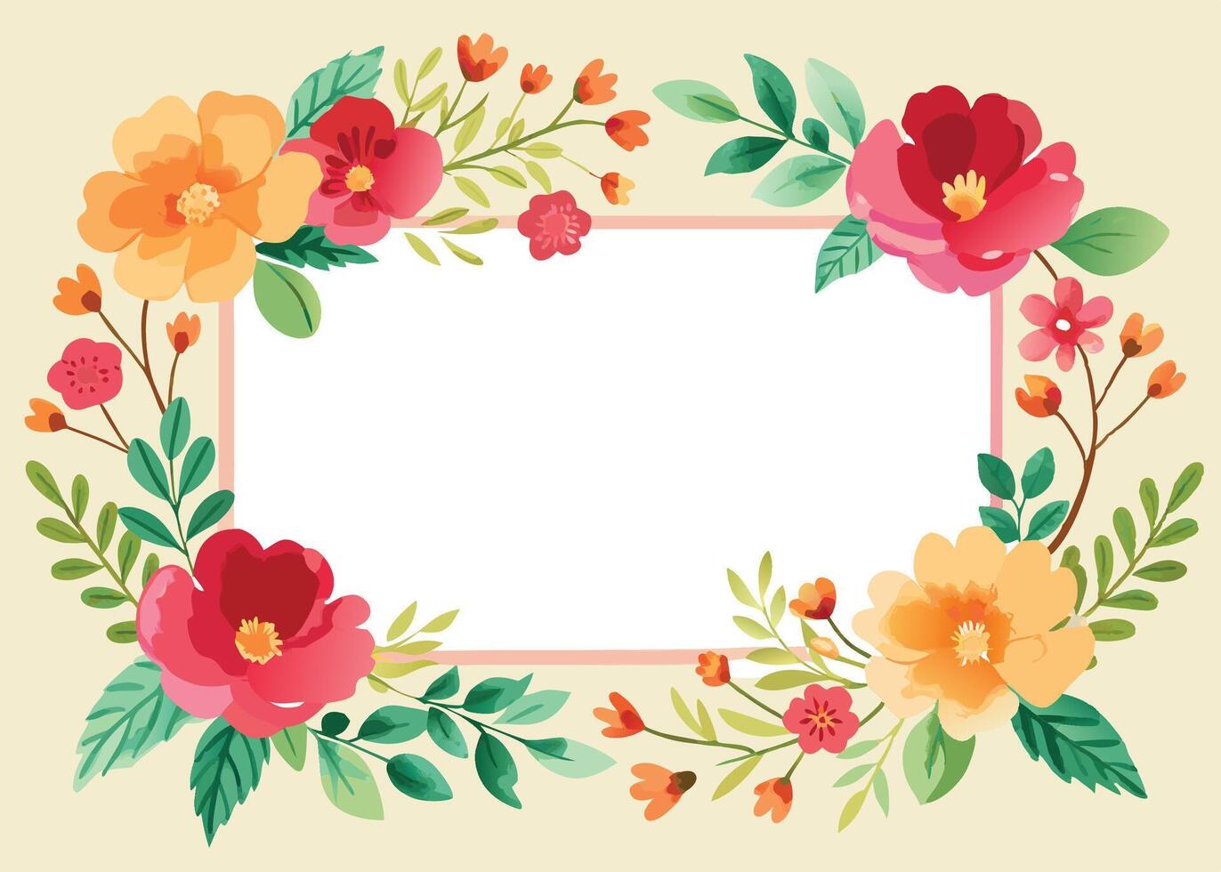 Rectangular watercolor flowers Frame Design for program card vector