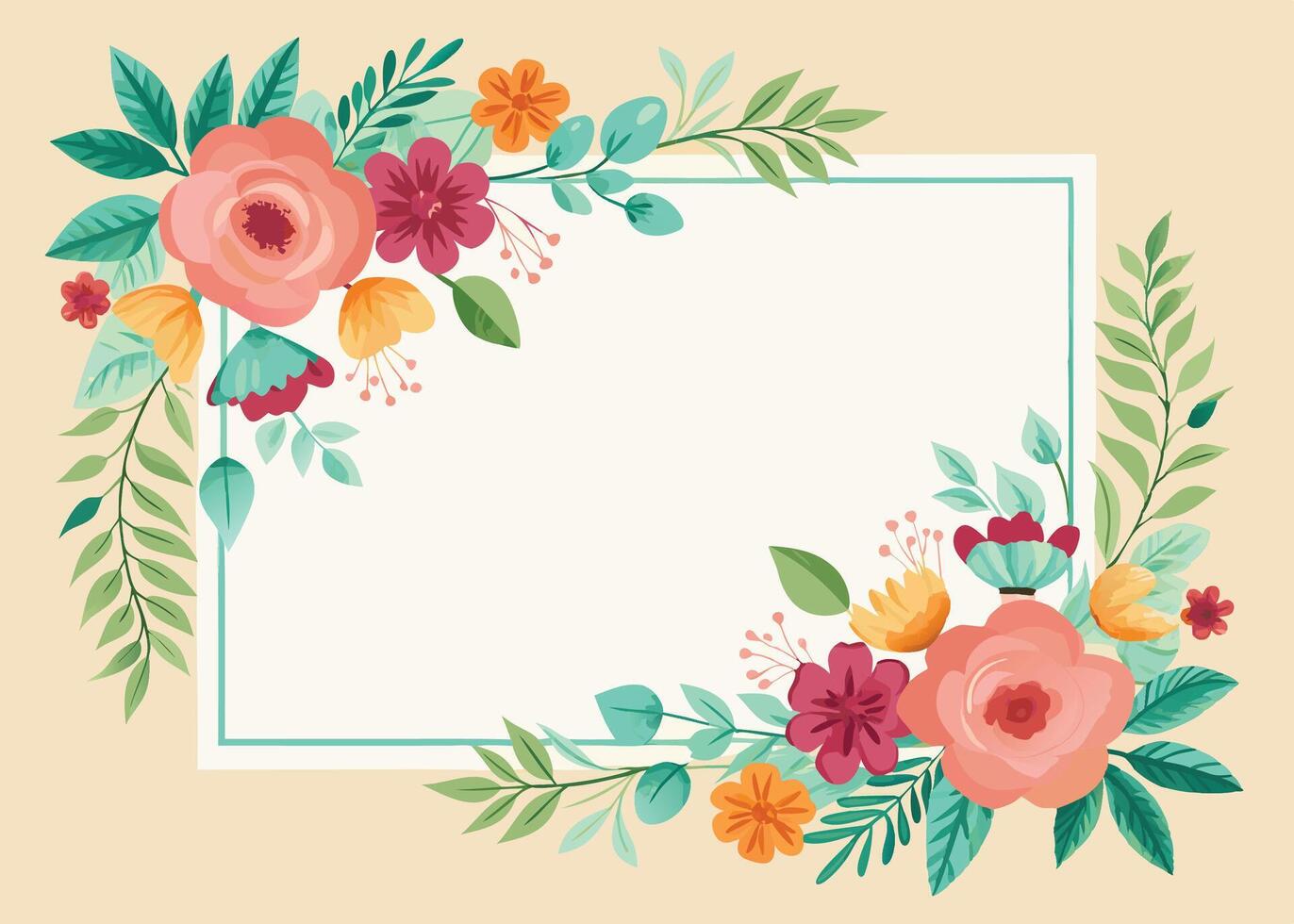 Rectangular watercolor flowers Frame Design for program card vector