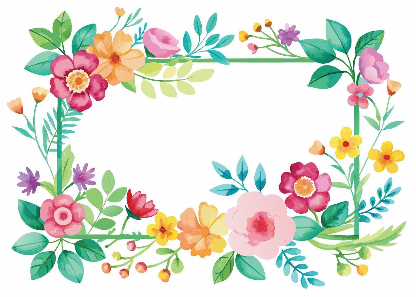 Rectangular watercolor flowers Frame Design for program card vector