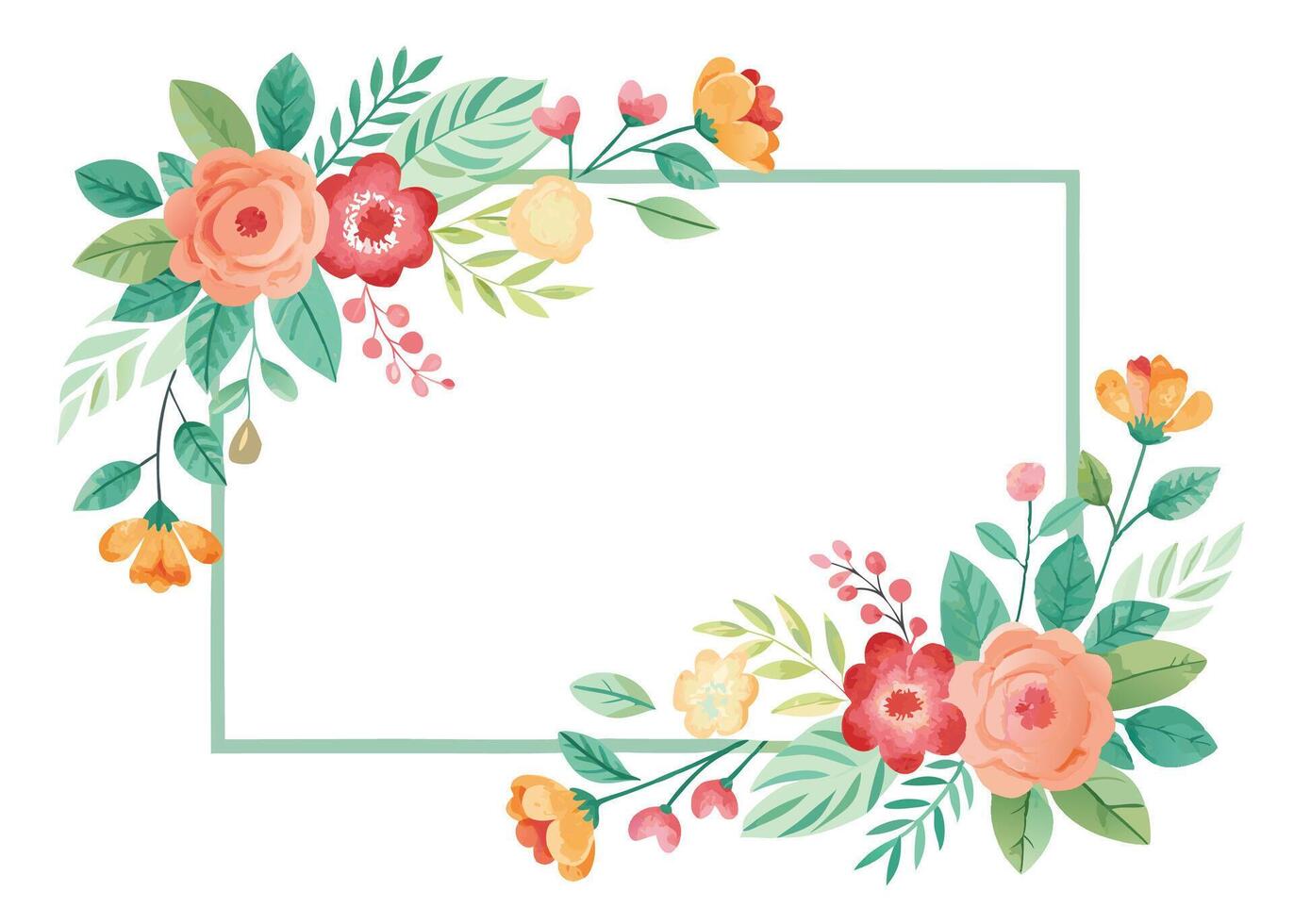 Rectangular watercolor flowers Frame Design for program card vector
