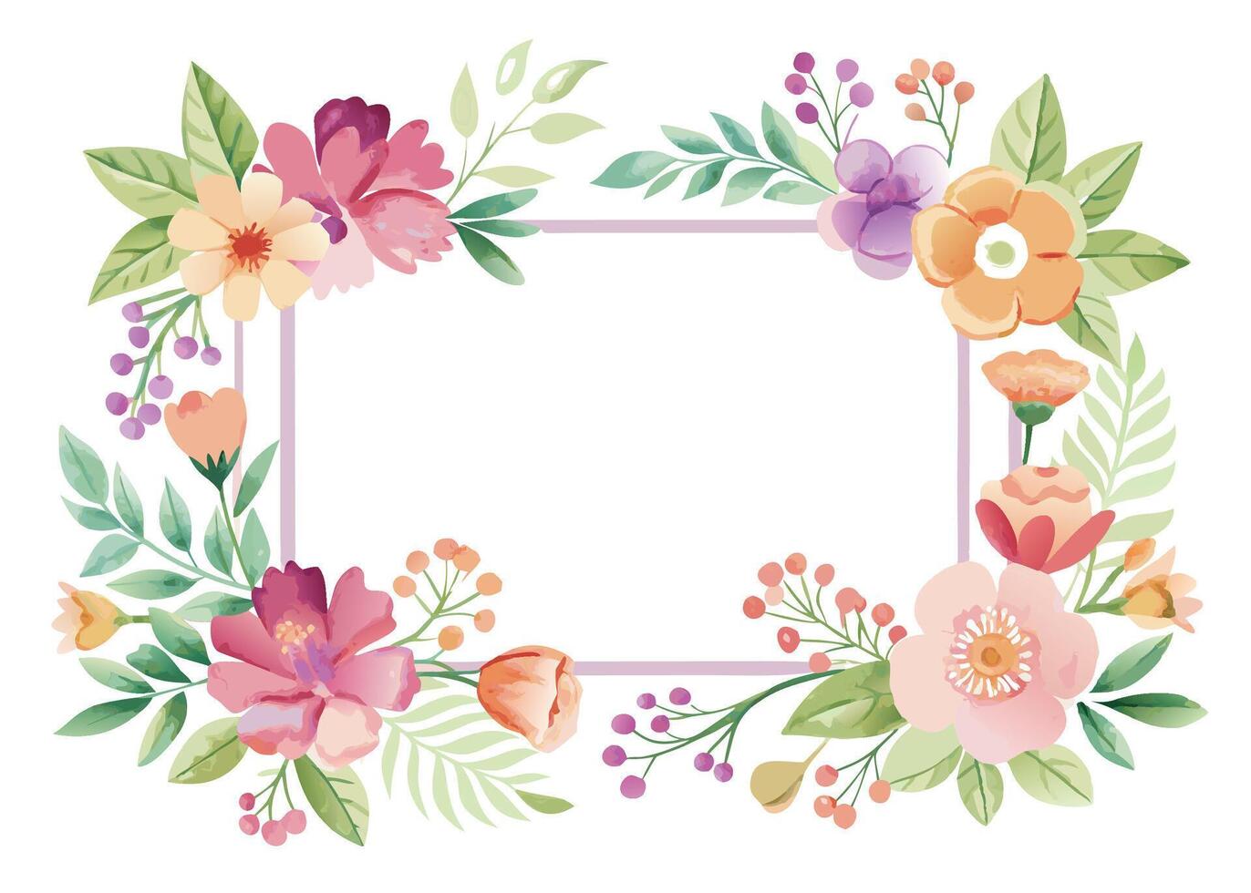 Rectangular watercolor flowers Frame Design for program card vector