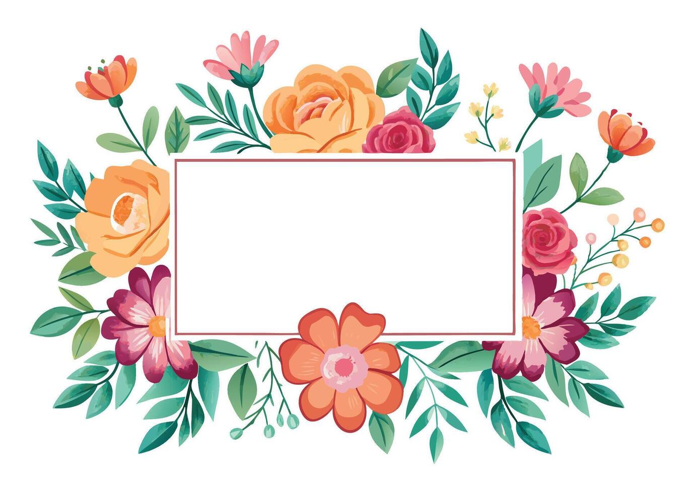 Rectangular watercolor flowers Frame Design for program card vector