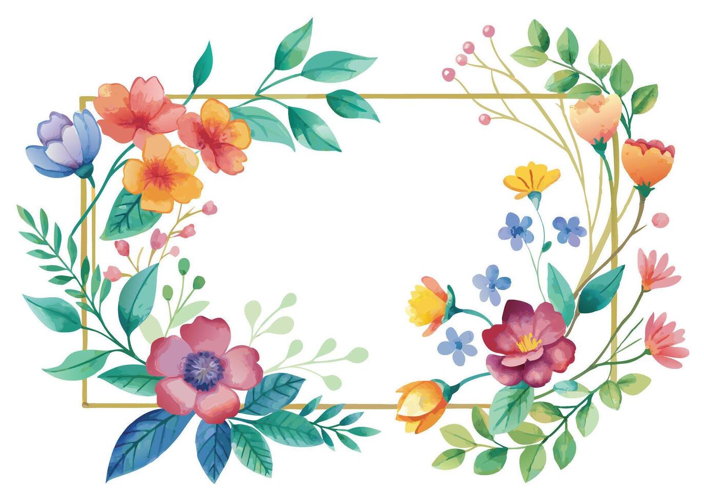 Rectangular watercolor flowers Frame Design for program card vector