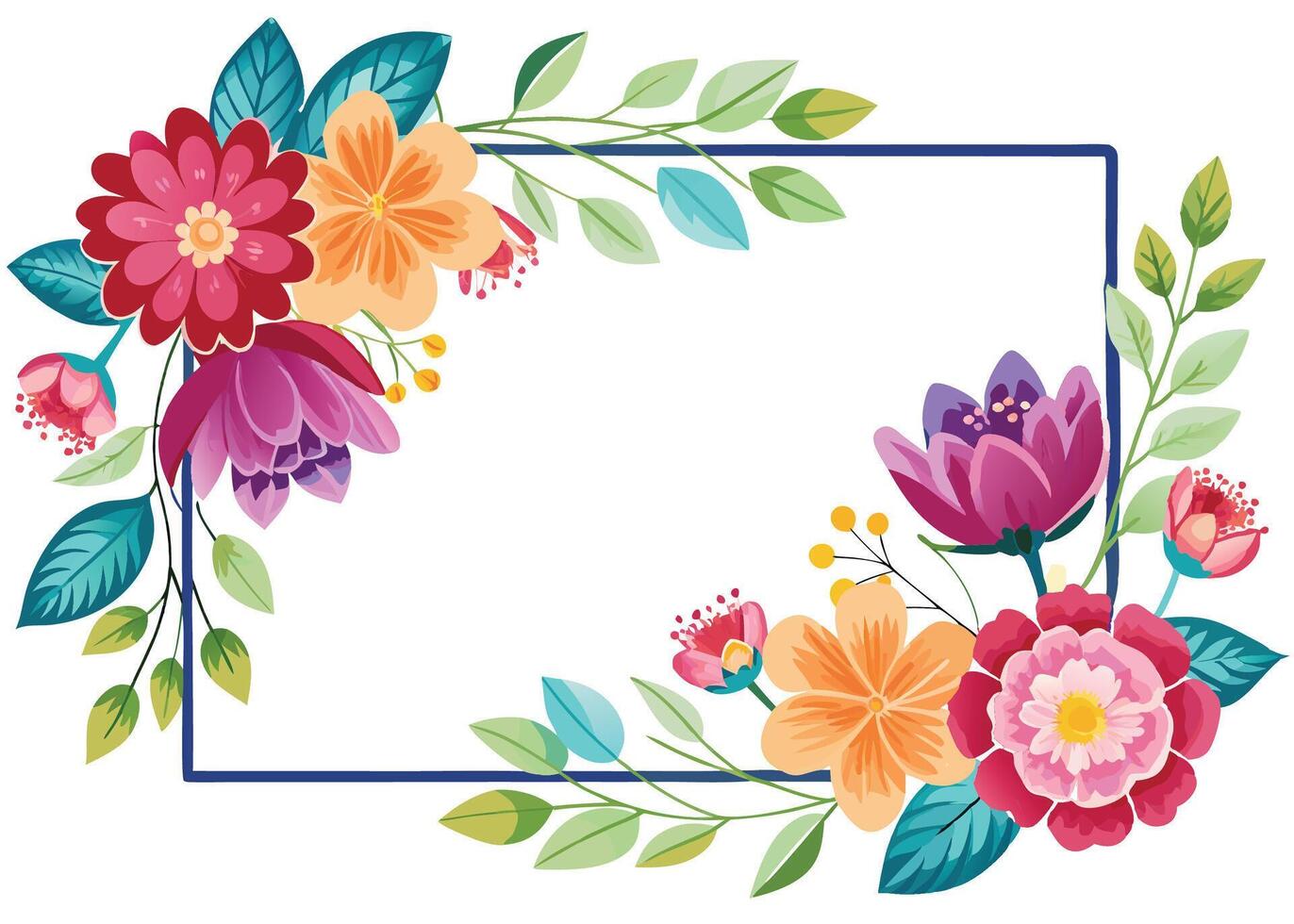 Rectangular watercolor flowers Frame Design for program card vector