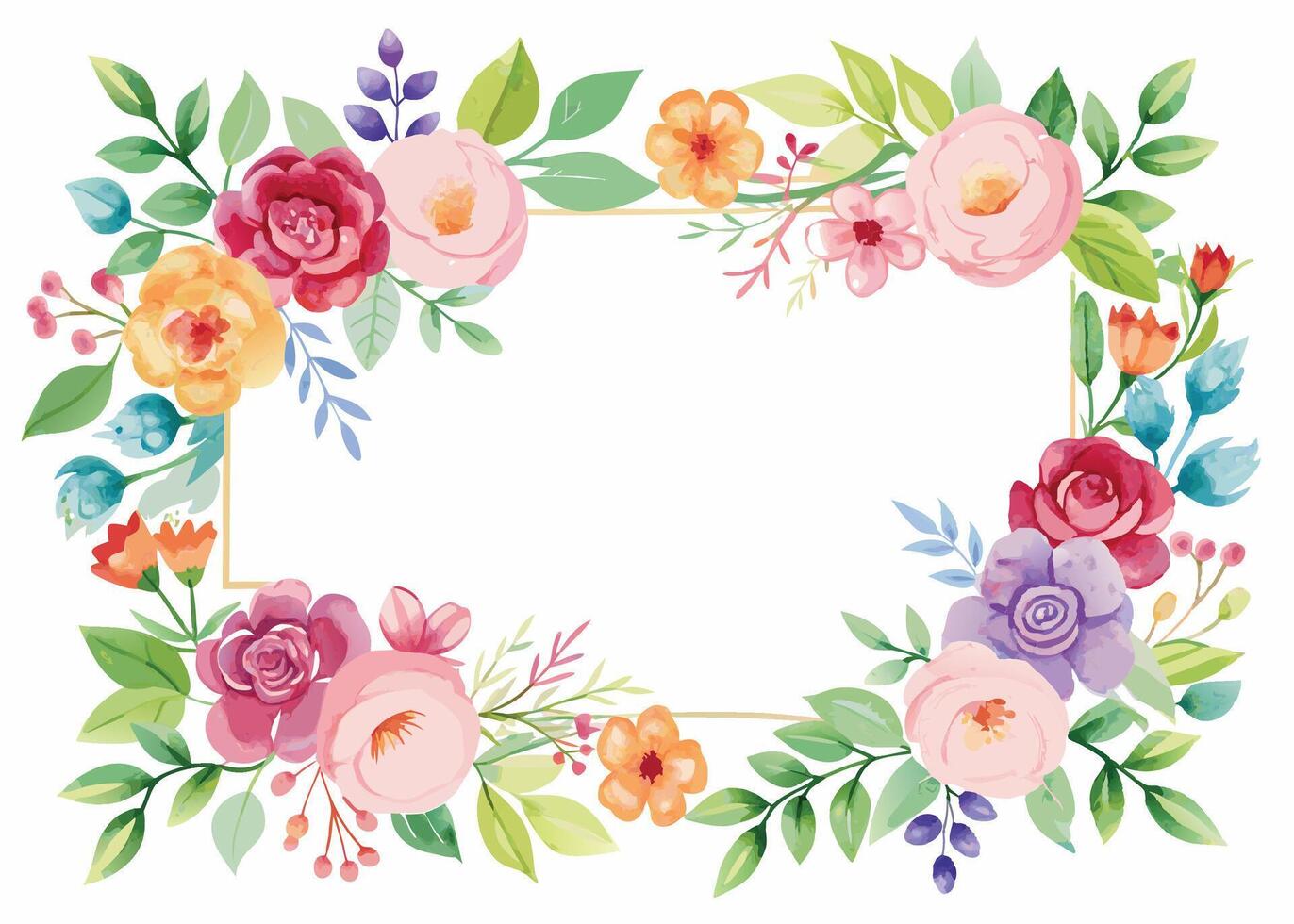 Rectangular watercolor flowers Frame Design for program card vector