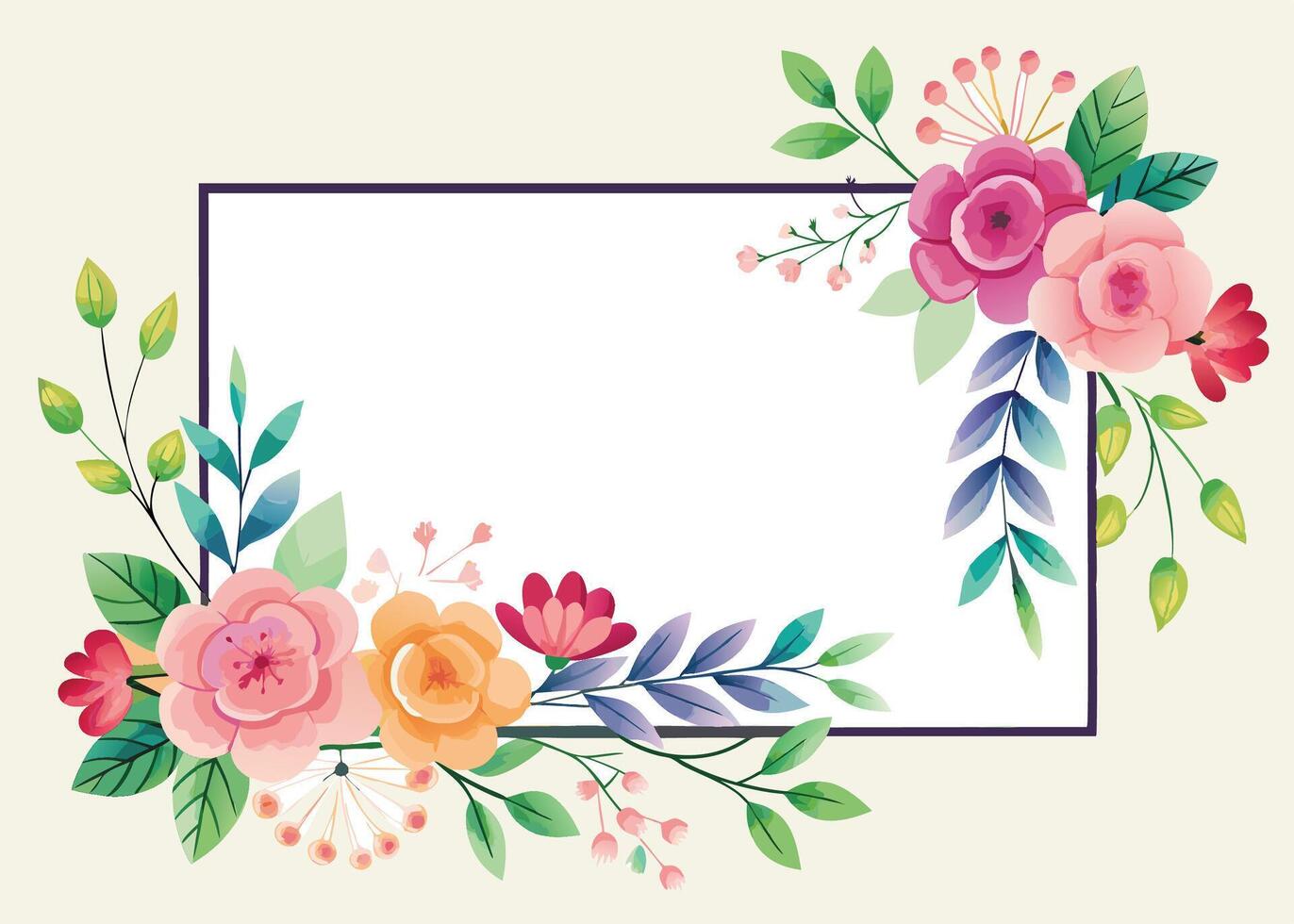 Rectangular watercolor flowers Frame Design for program card vector