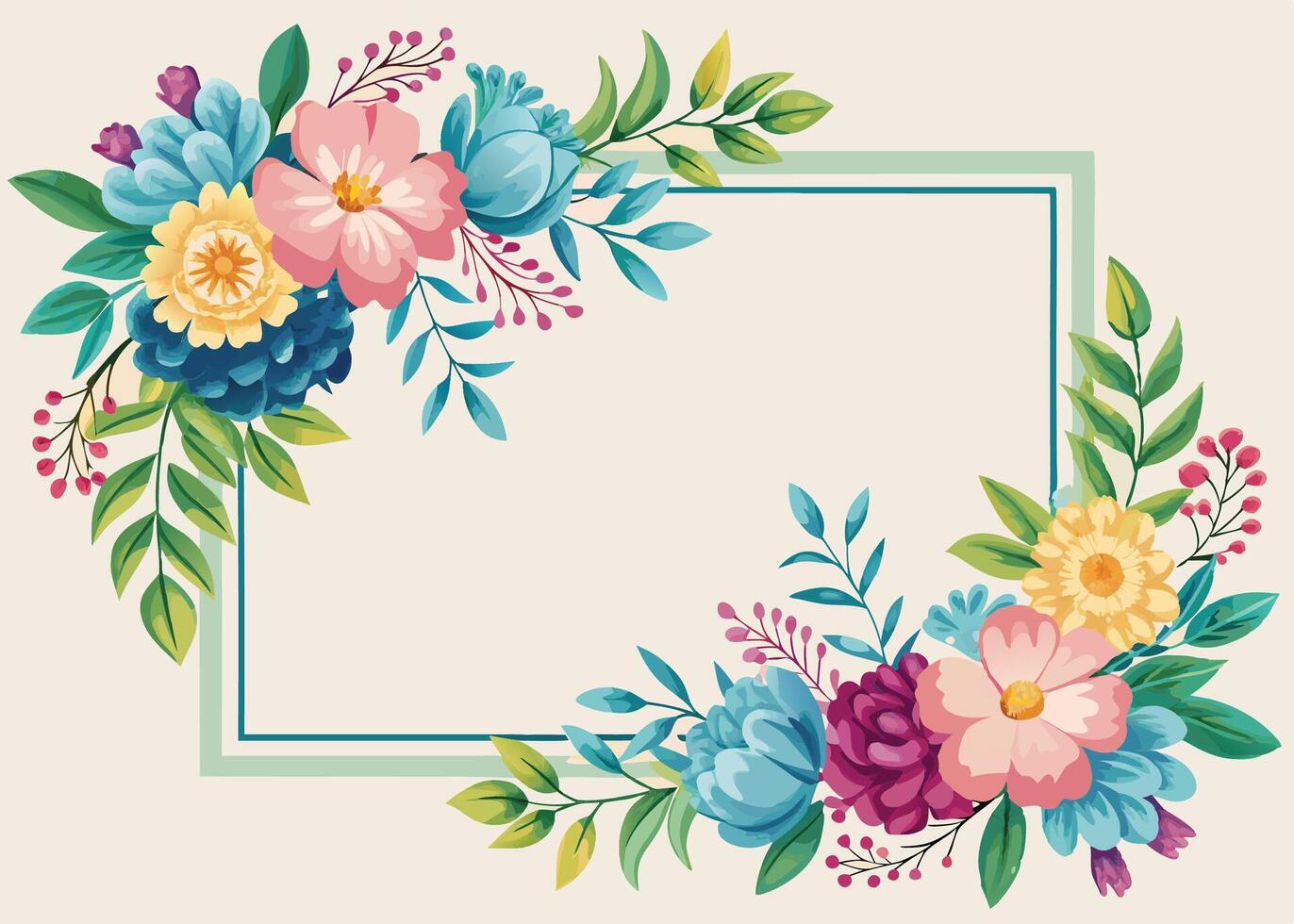Rectangular watercolor flowers Frame Design for program card vector