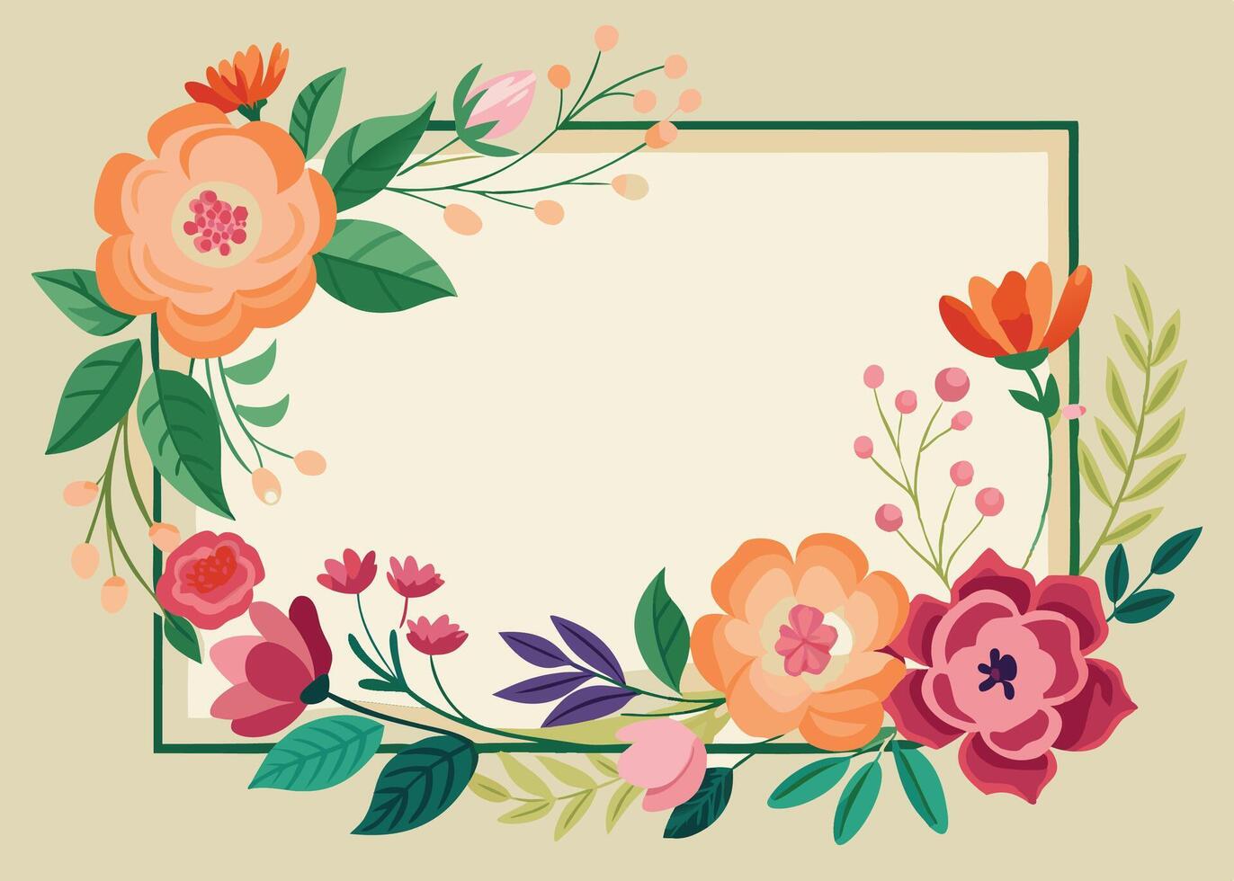 Rectangular watercolor flowers Frame Design for program card vector