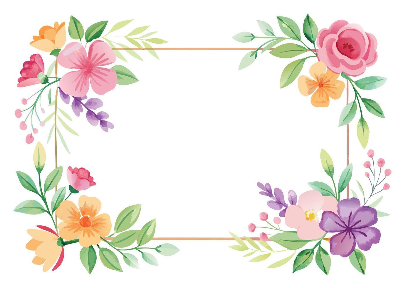 Rectangular watercolor flowers Frame Design for program card vector