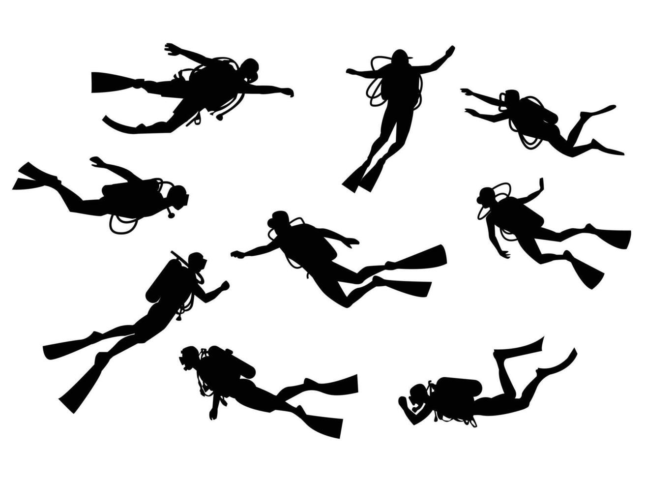 diver set silhouette illustration vector