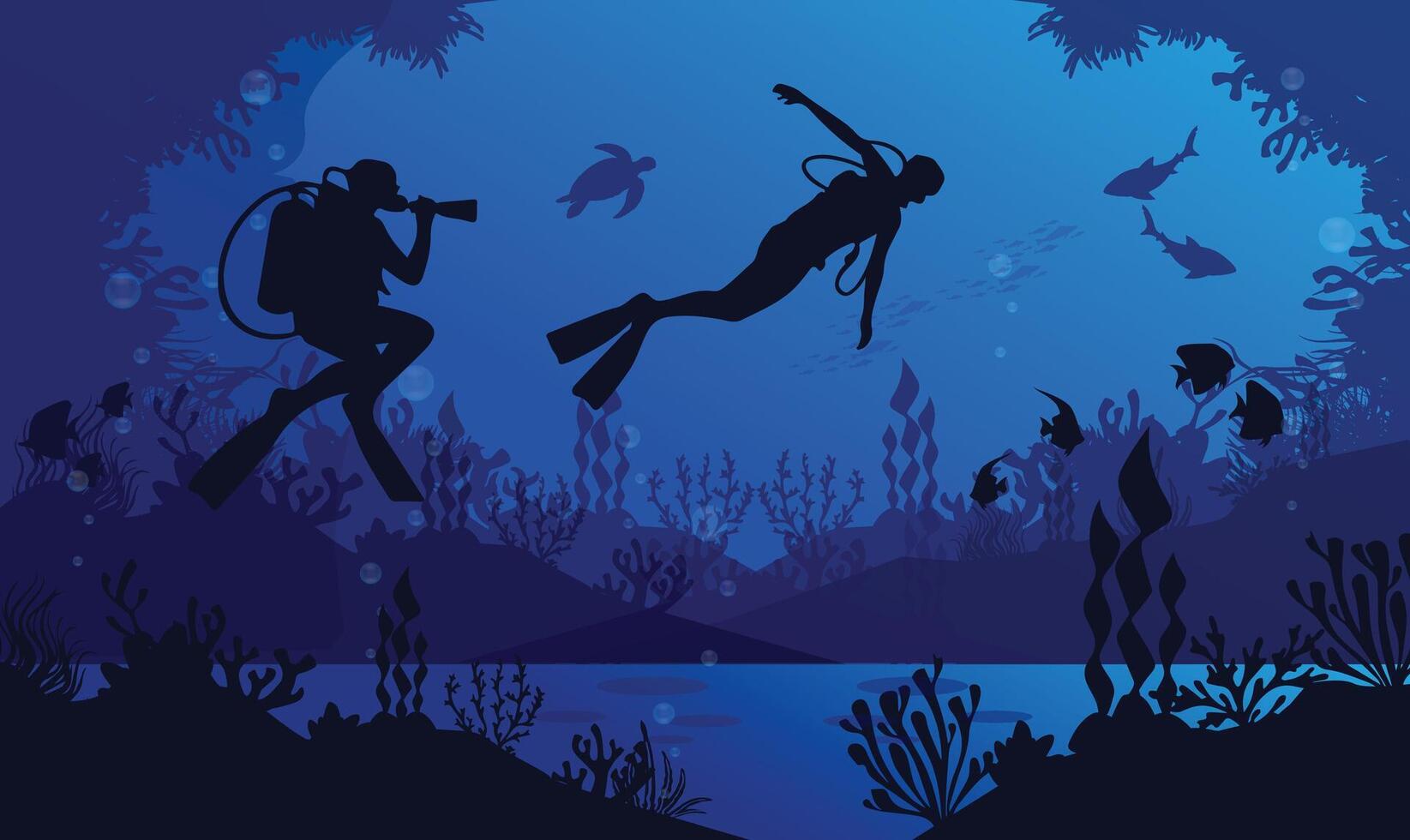 diving deep blue sea illustration vector