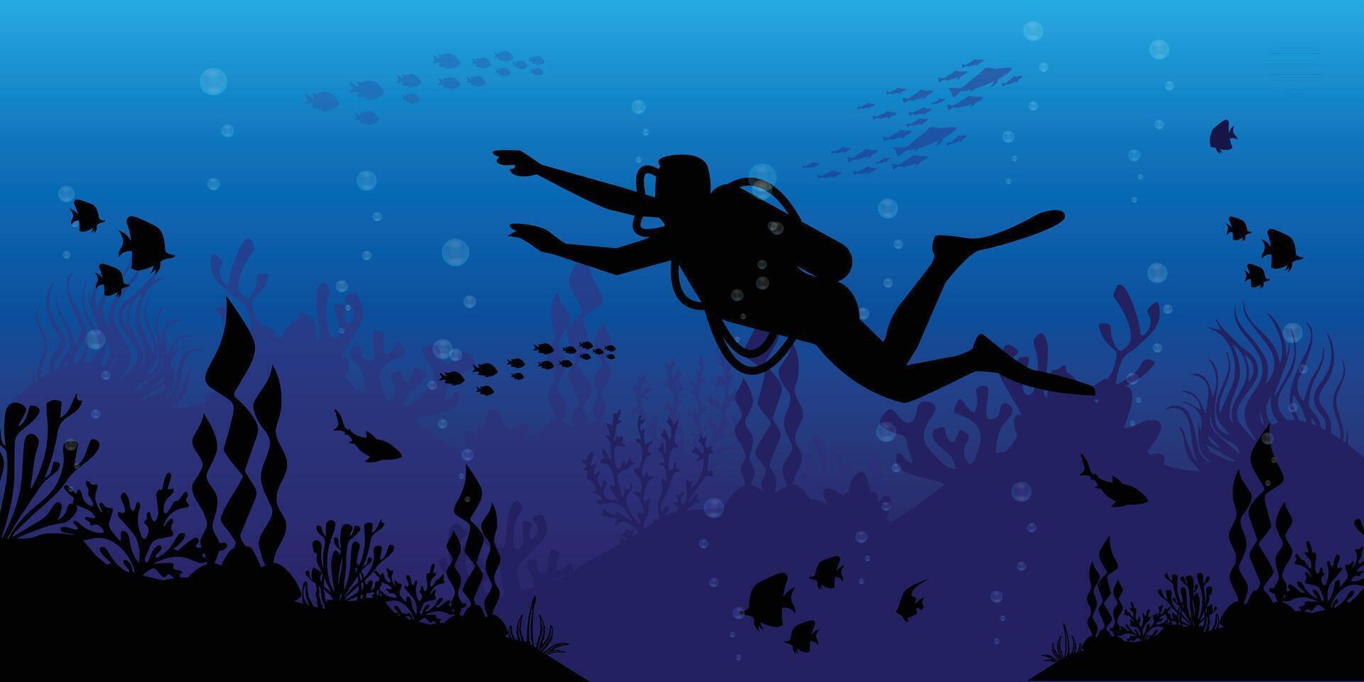 diving deep blue sea illustration vector