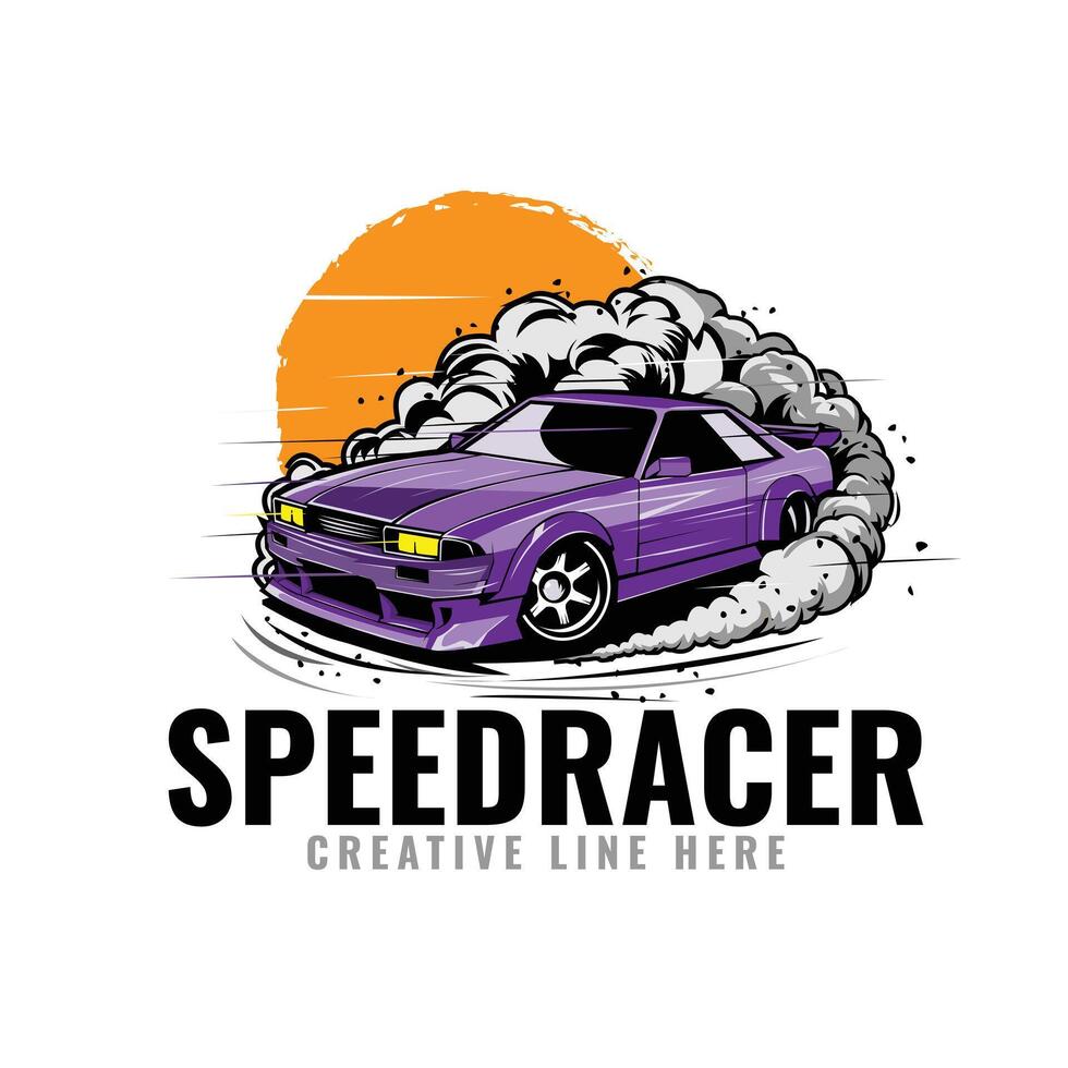 drift racer with smoke and dust vector