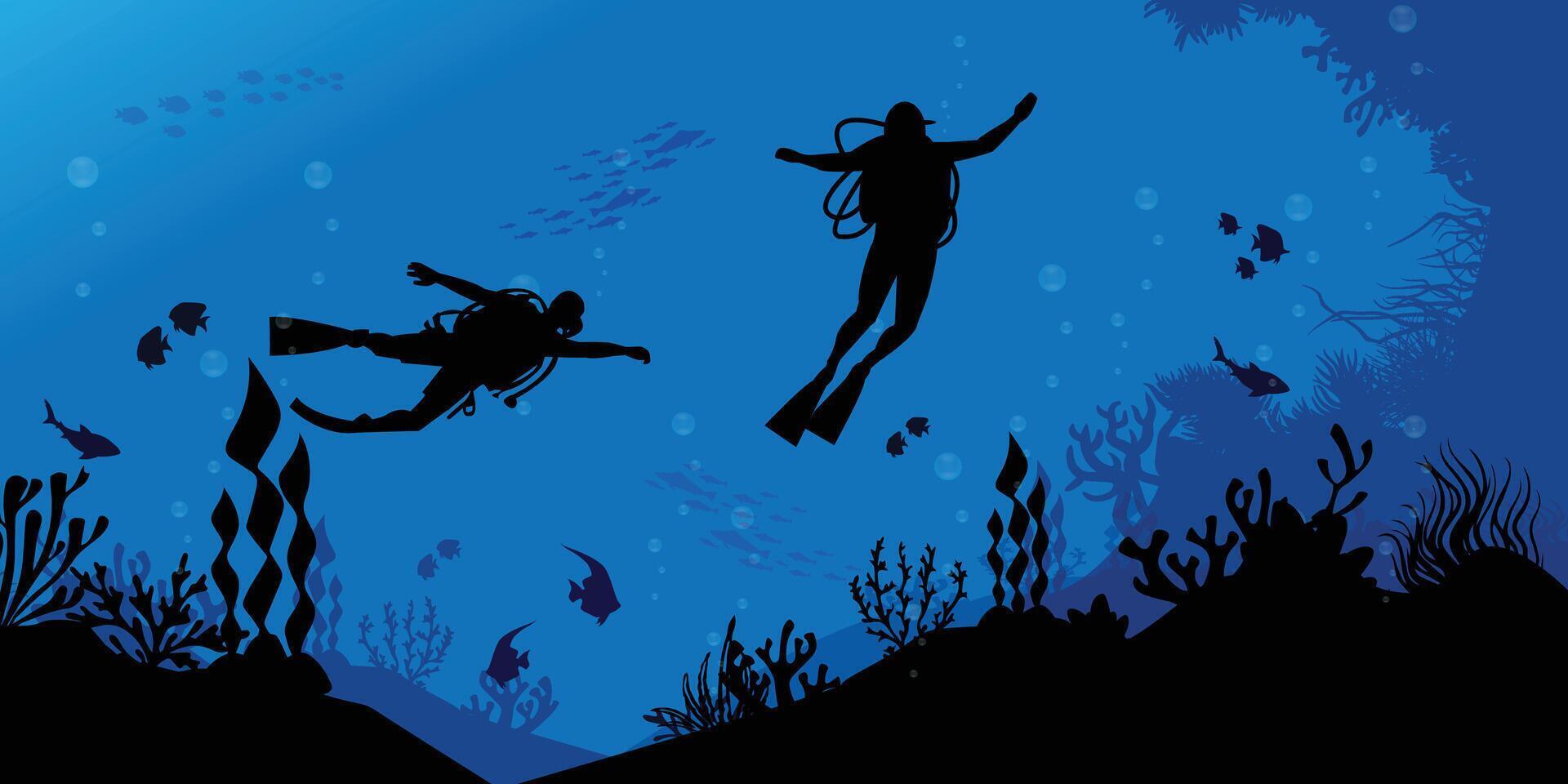 diving under water illustration vector