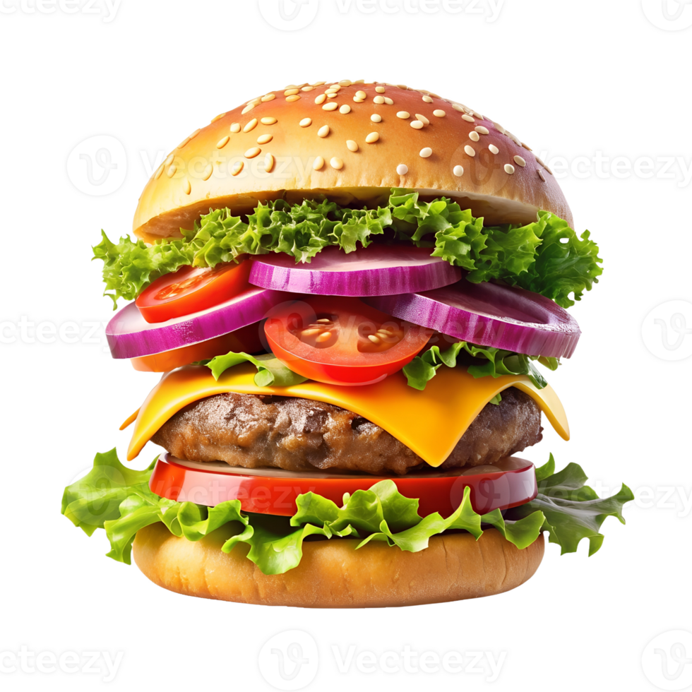 Floating Burger Delicious fast food on Transparent background png