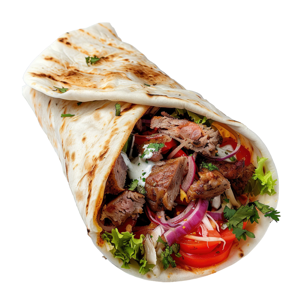 Grilled shawarma with meat and vegetables png