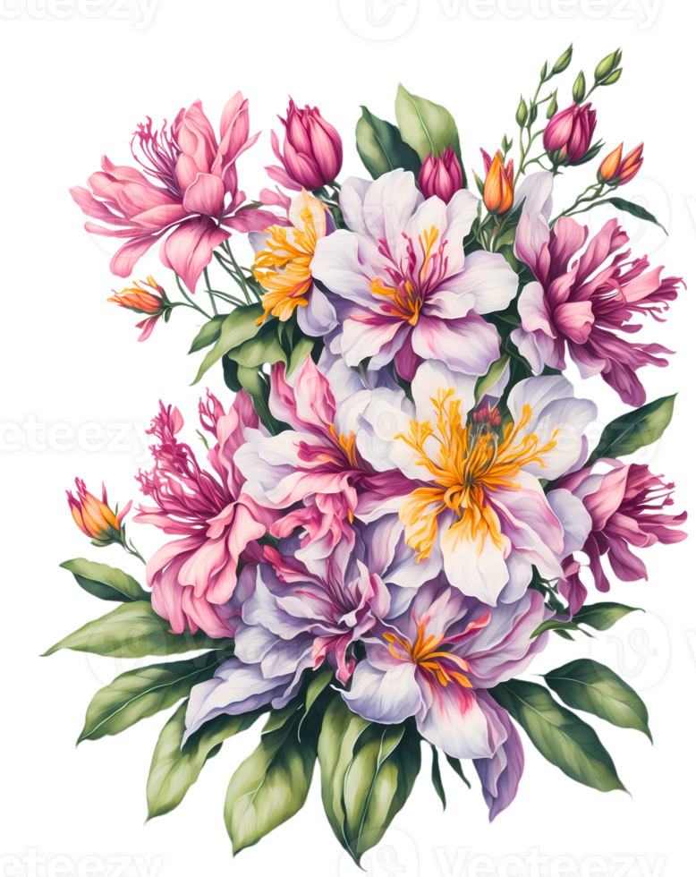A beautiful and simple bouquet of watercolor flowers on a transparent background. png