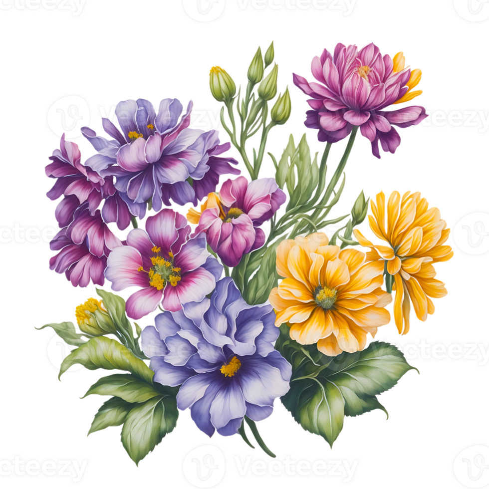 A beautiful and simple bouquet of watercolor flowers on a transparent background. png