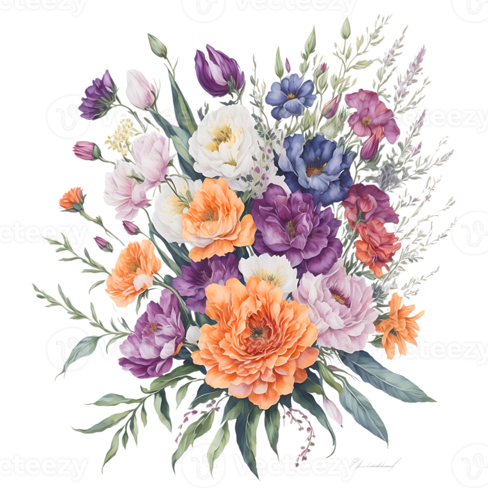 A beautiful and simple bouquet of watercolor flowers on a transparent background. png