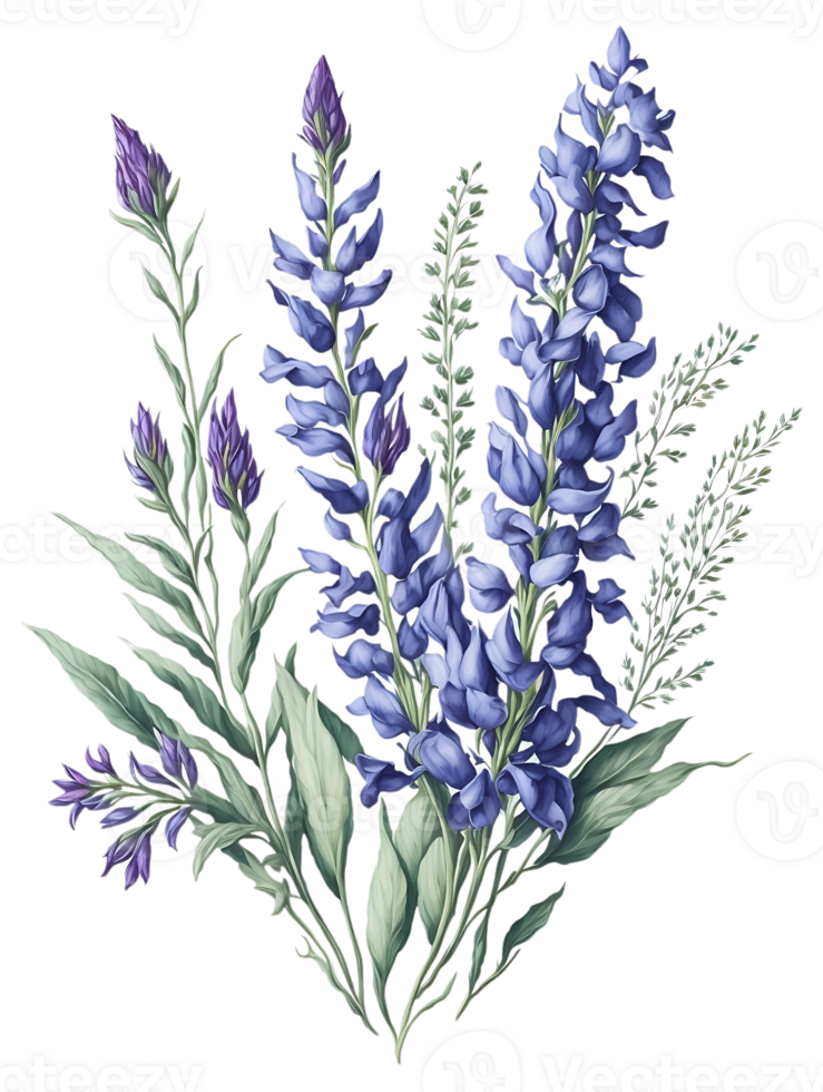 Beauty of natural flora with transparent watercolor flowers png
