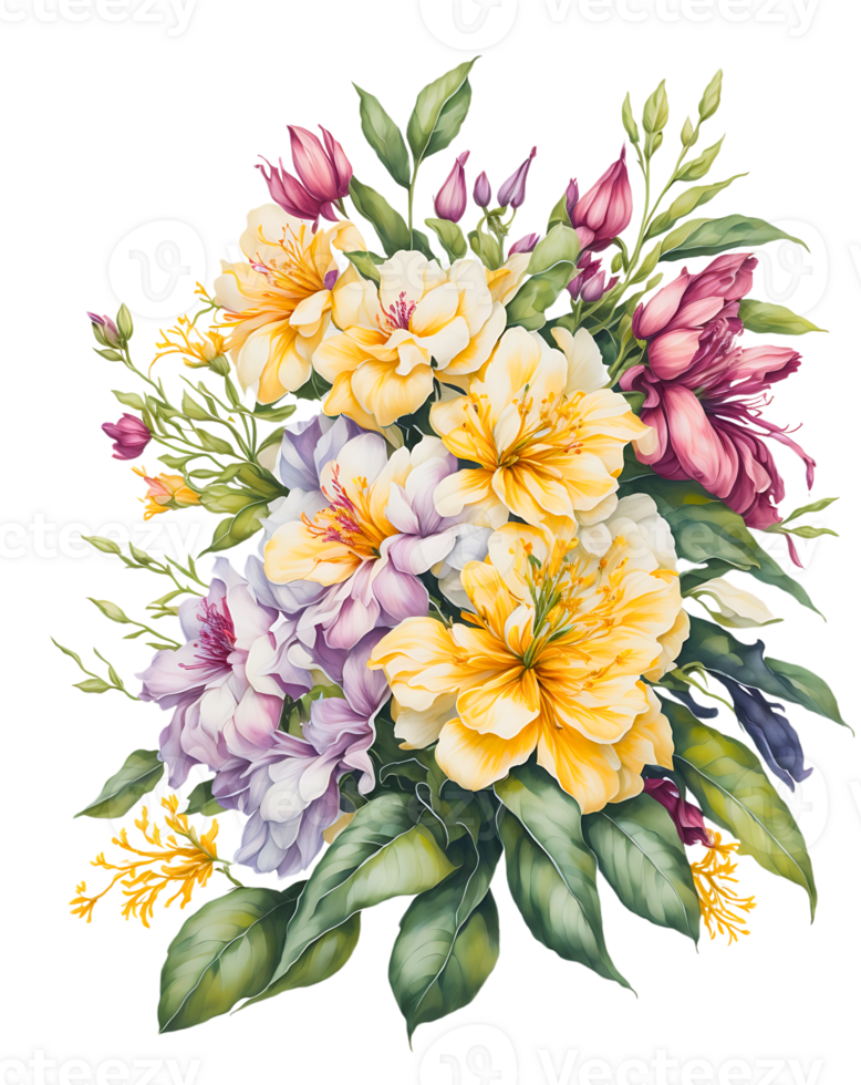 A beautiful and simple bouquet of watercolor flowers on a transparent background. png