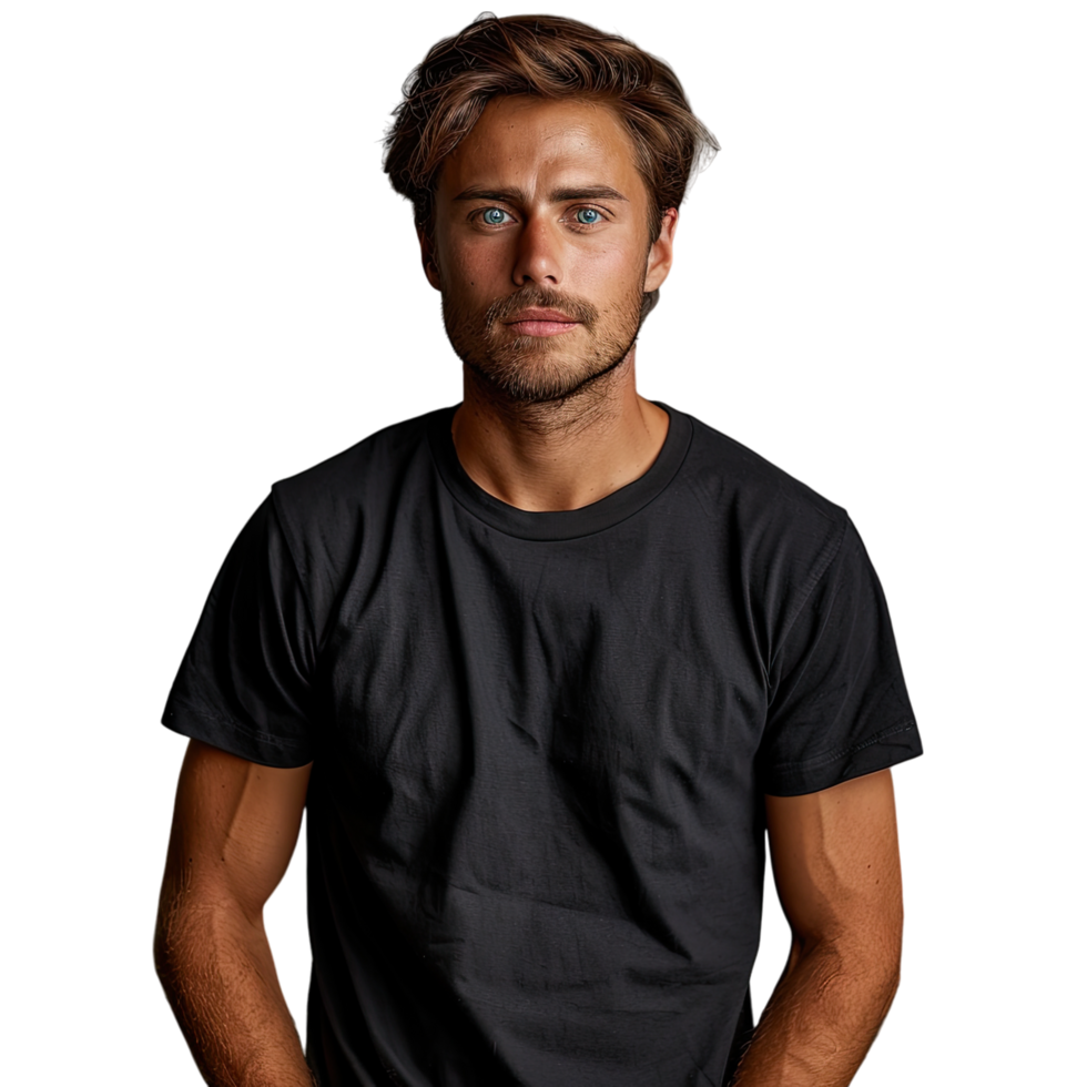 a young man in black t-shirt . png