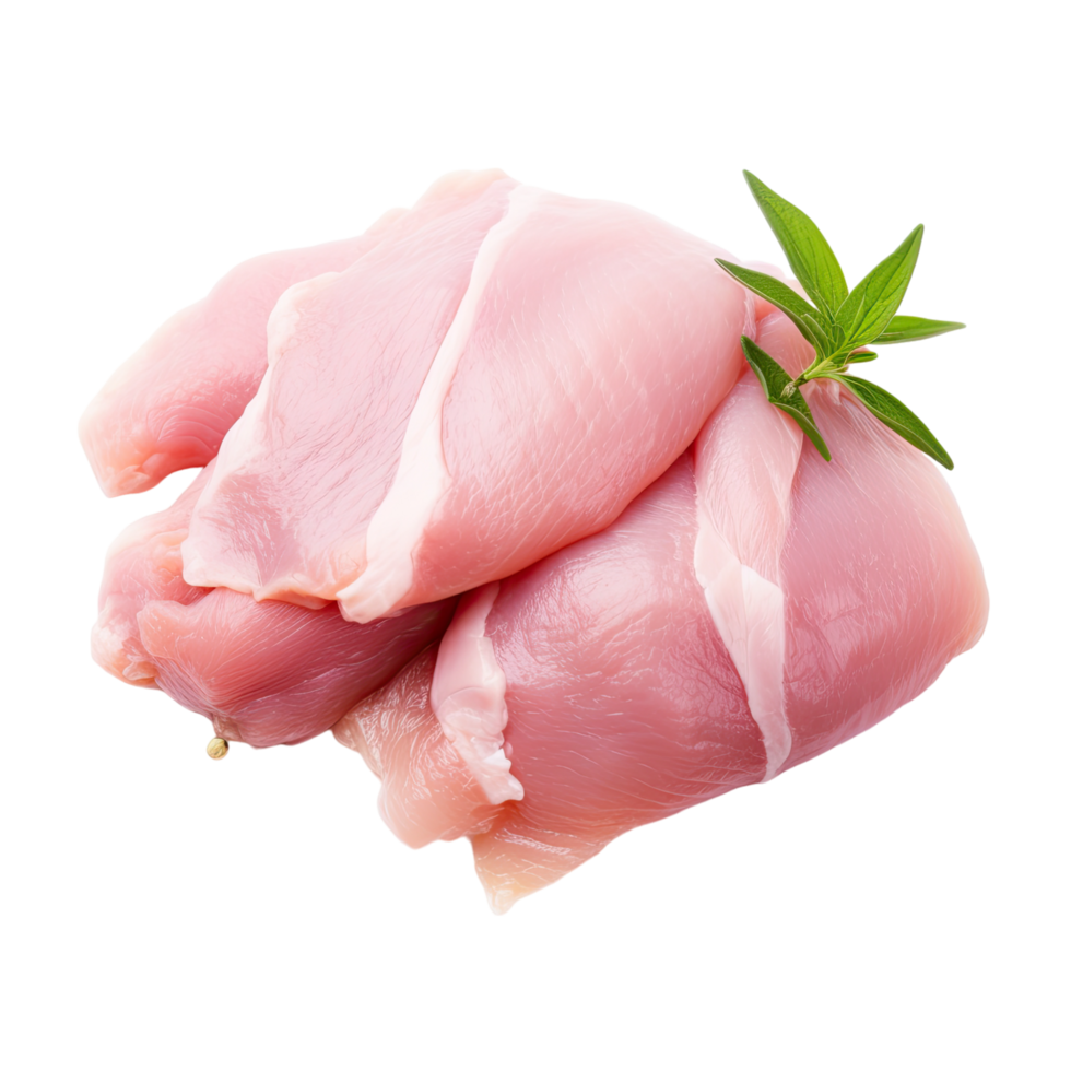 Raw chicken fillets close up isolated without background, transparent . png