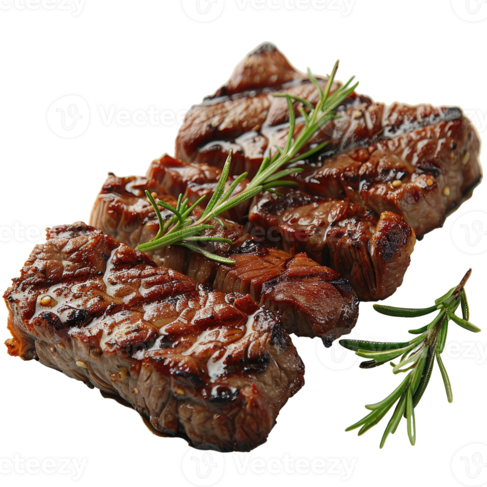 BBQ grill with flames, cooking juicy delicious beef meat with herbs without background, steak cooking on fire with vegetables . png