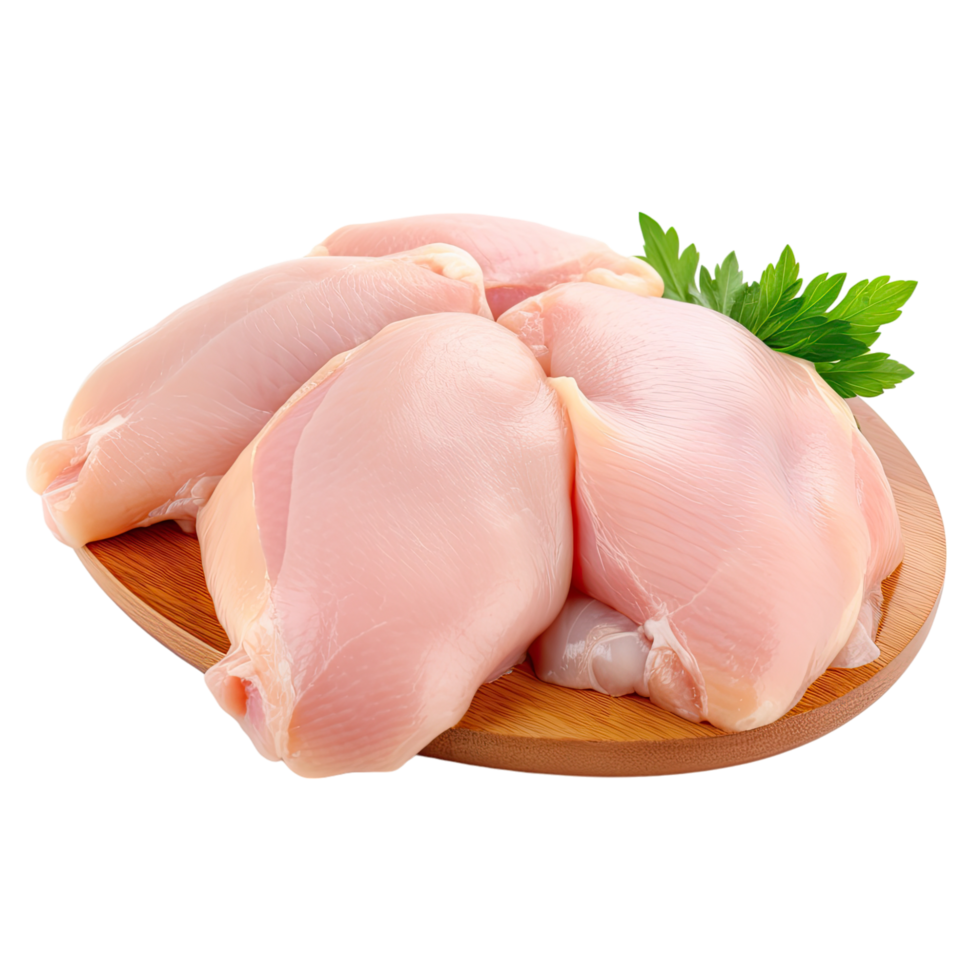 Raw chicken fillets close up isolated without background, transparent . png