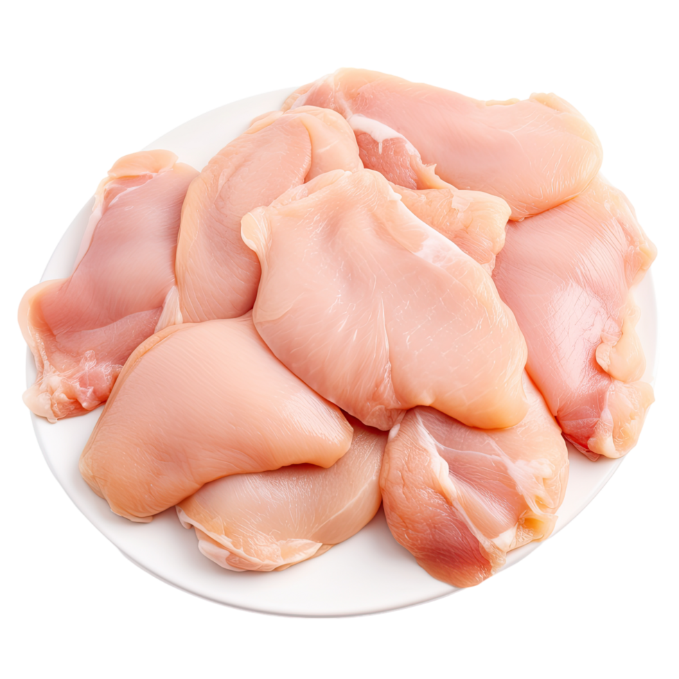 Raw chicken fillets close up isolated without background, transparent . png