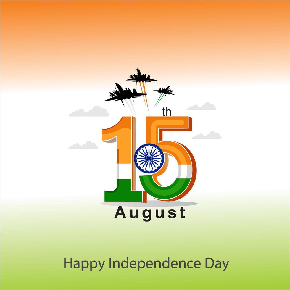 Happy Independence Day of India, wavy Indian flag, tricolour with Famous monument, background 15th August vector