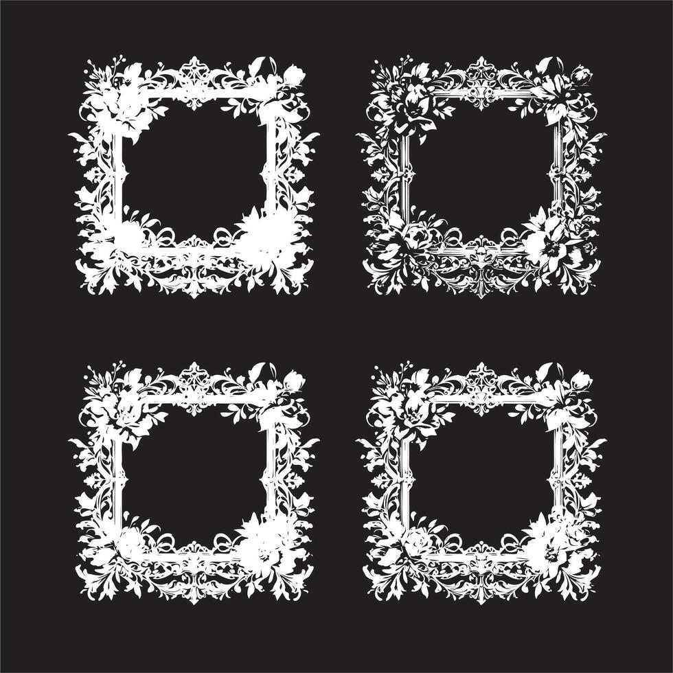Elegant Floral Square Frame on Black Background vector