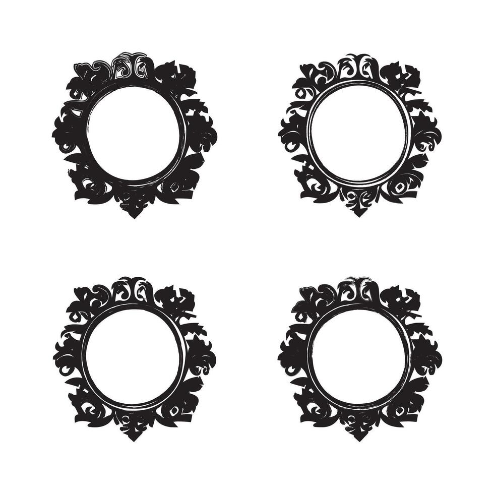 Elegant Quartet of Vintage Baroque Frames with Intricate Floral Patterns on Pristine White Background vector