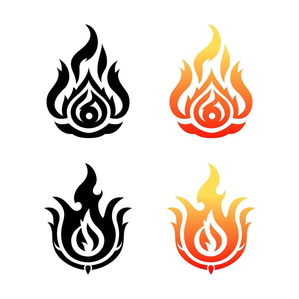 Fire image, flame icon. Black icon isolated on white background. vector