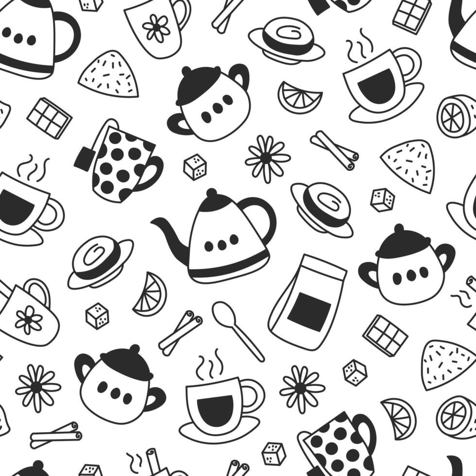 Tea Time Doodle Seamless Pattern vector