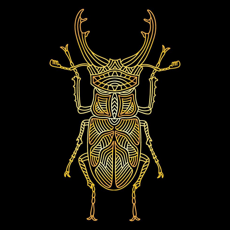 A golden beetle in a linear style. Linear illustration vector