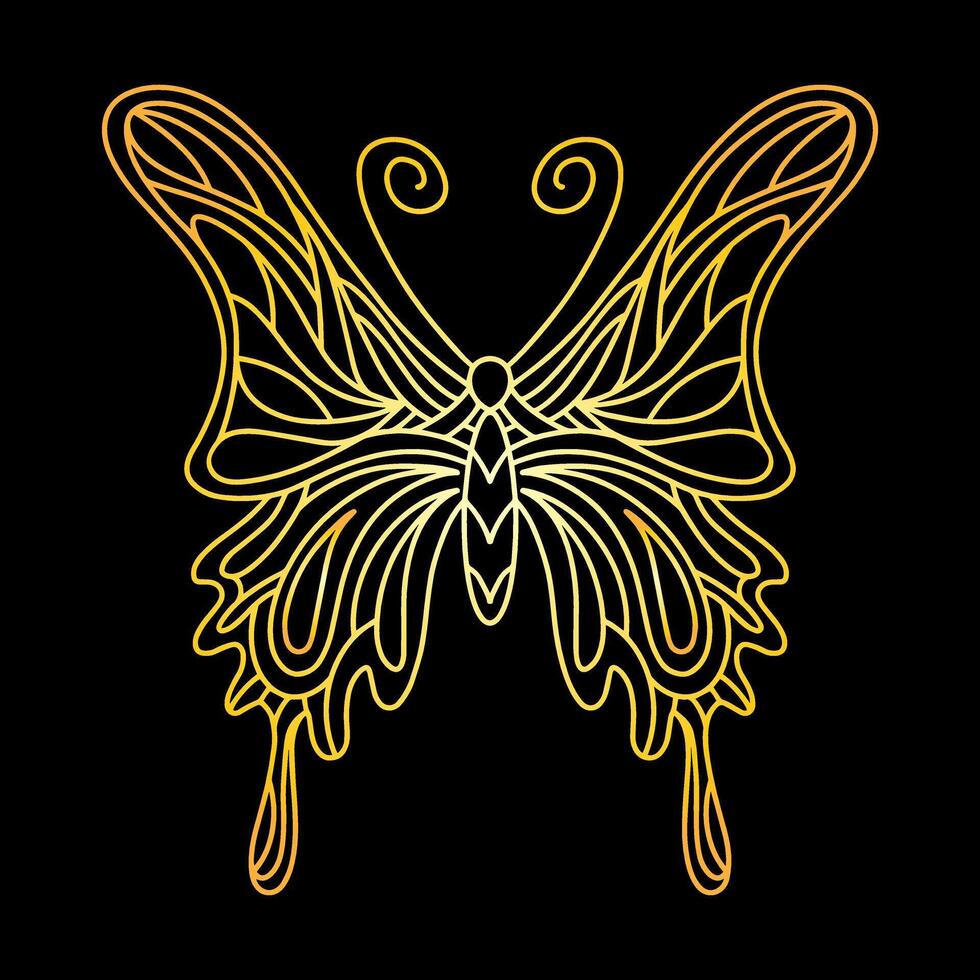 The golden butterfly is an insect. beetle linear illustration vector
