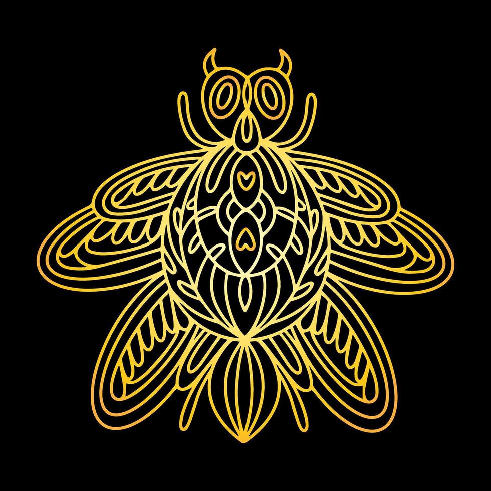 A golden beetle in a linear style. Linear illustration vector