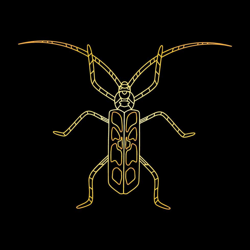 A golden beetle in a linear style. Linear illustration vector