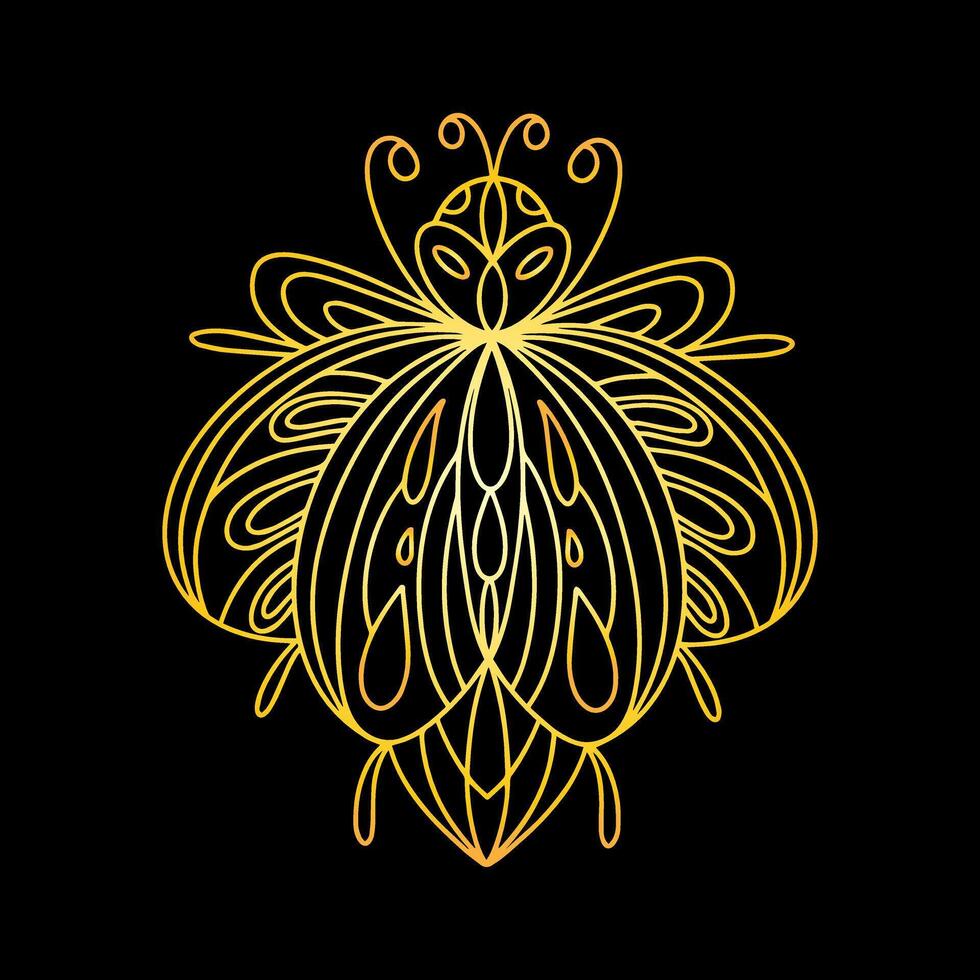 A golden beetle in a linear style. Linear illustration vector