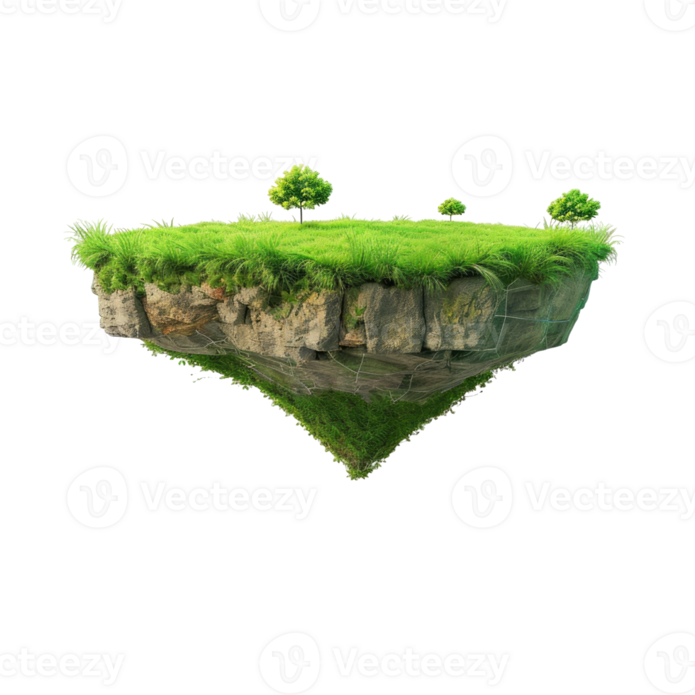 Fantasy floating island with natural grass field on the rock surreal float landscape with paradise . png