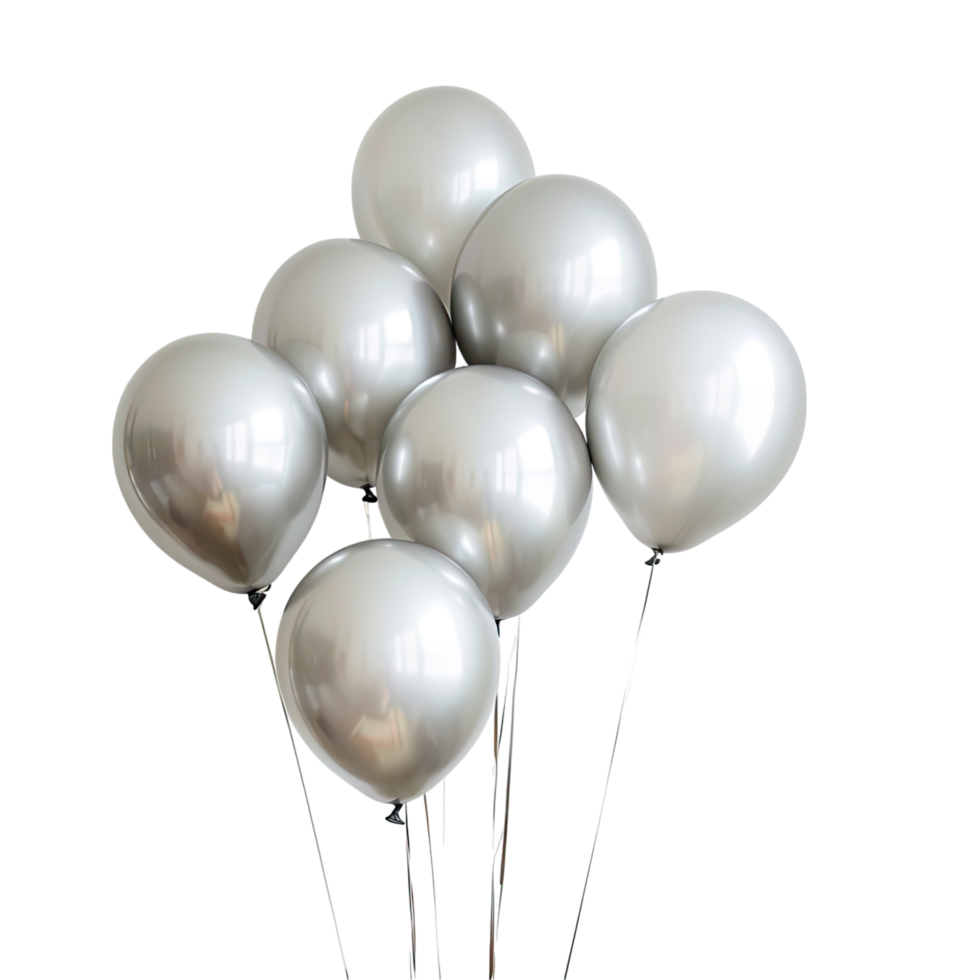 Golden and silver balloons isolated on transparent background, without background. png