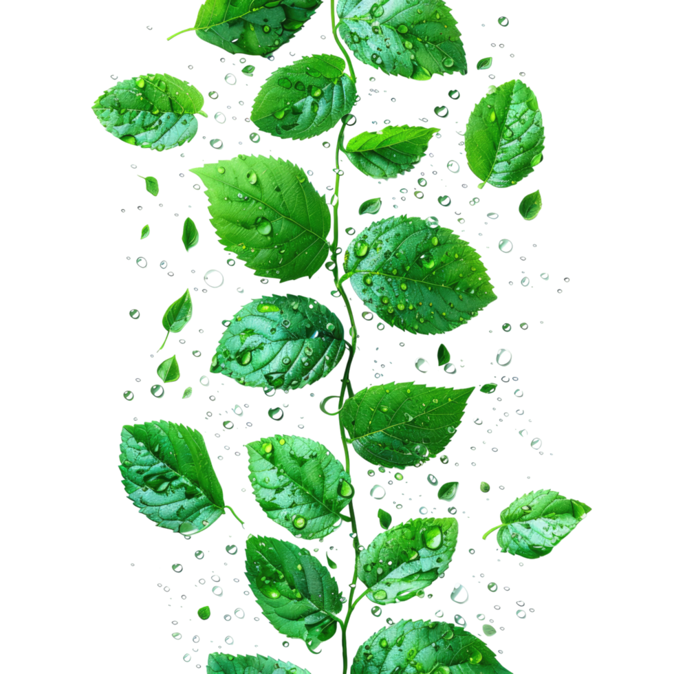 Green leaves isolated on transparent and white background. image png