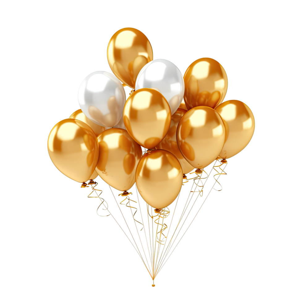 Golden and silver balloons isolated on transparent background, without background. png