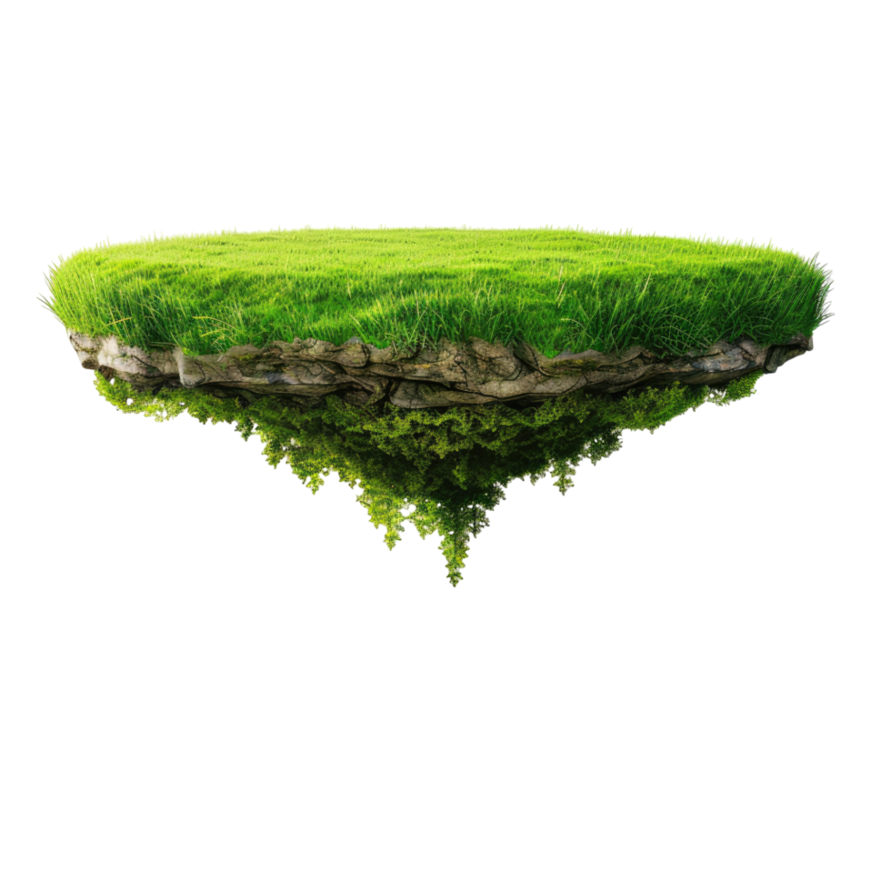 Fantasy floating island with natural grass field on the rock surreal float landscape with paradise . png