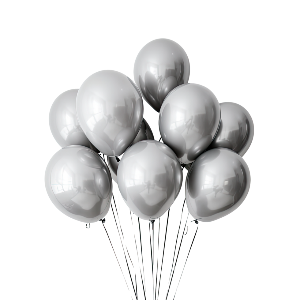 Golden and silver balloons isolated on transparent background, without