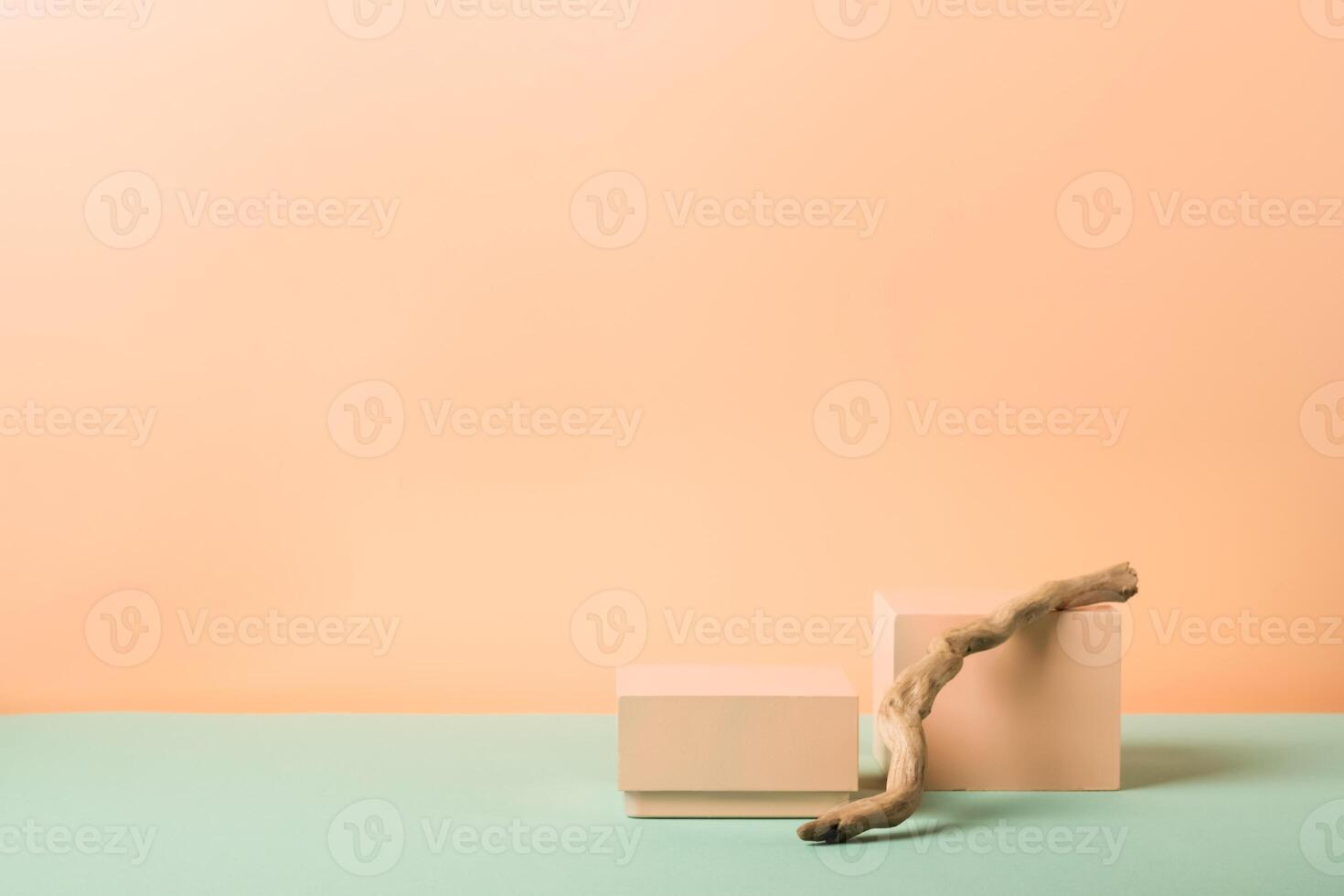 Modern abstract podium of geometric shapes on pastel monochrome background photo