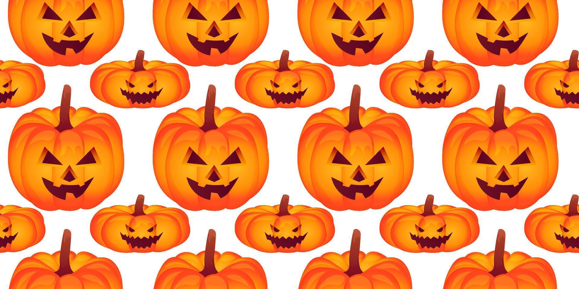 Seamless Halloween Pumpkin Pattern with Carved Faces for decoration during autumn and Halloween. background vector