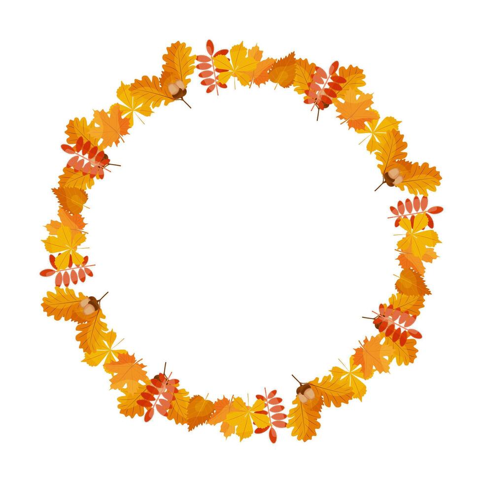 Round frame of autumn leaves on a white background. illustration vector